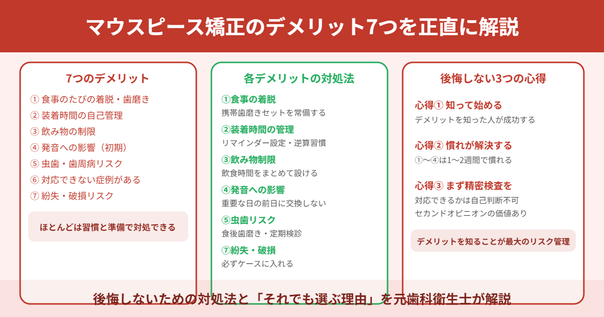 マウスピース矯正のデメリット7つと対処法・後悔しない心得を解説したアイキャッチ画像